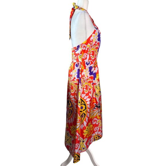 J Crew 100% SILK Maxi Sarong Dress in Painted Paisley Orange Women's Size 6 - Picture 8 of 10